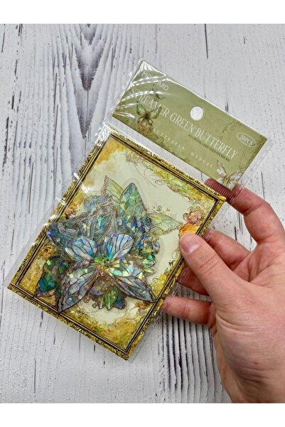 Kağıt Gemi Dükkan Streamer Green Butterfly Yeşil Kelebekler 20 Adet Şeffaf Pet Sticker Set/Etiket/Çıkartma/Su Geçirmez