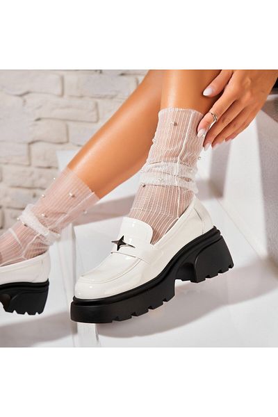 Joana Women's Casual White Shoes Made of Ecological Patent Leather Niyel