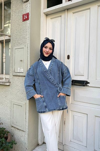 lurex moda Τζιν κιμονό με τσέπη