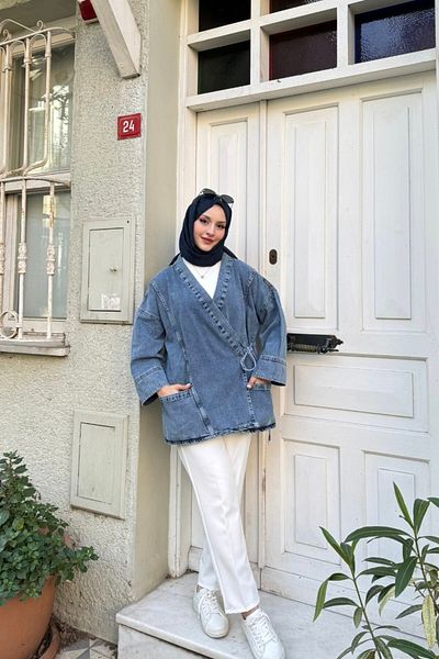 lurex moda Τζιν κιμονό με τσέπη