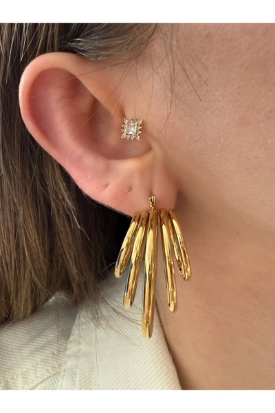 Pinery Jewels 5 Sıra Halka Çelik Kararmaz Çelik Kaplama Küpe Çifti