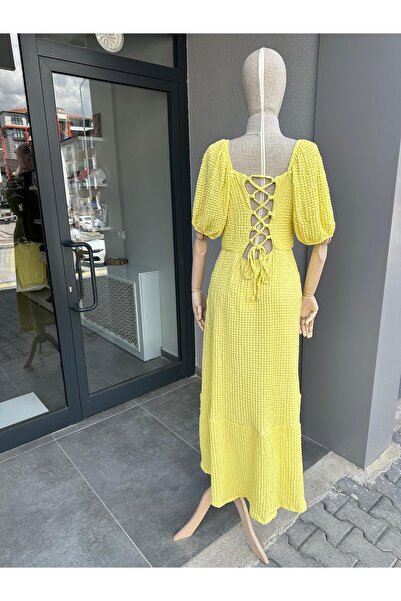 BUSEM Kısa Kol Sırtı İpli Uzun Boy Elbise