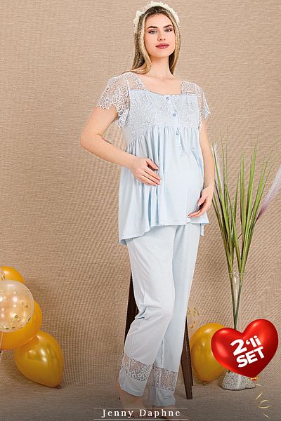 Jenny Daphne Set de pijamale de maternitate din țesătură din viscoză, 2 bucăți, cu umeri și picior, 33200