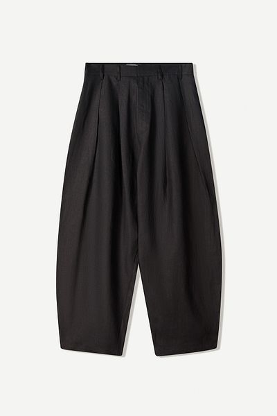 Bershka Tailored fit balloon linen trousers with darts