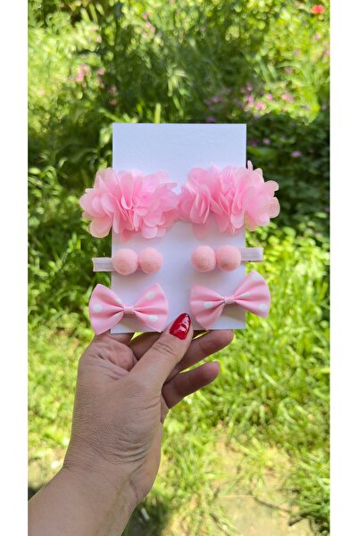 Toka Perisi Frida Çiçekli Puantiyeli Fiyonk Ponponlu 6 Adet Toka Seti ( Yarım...