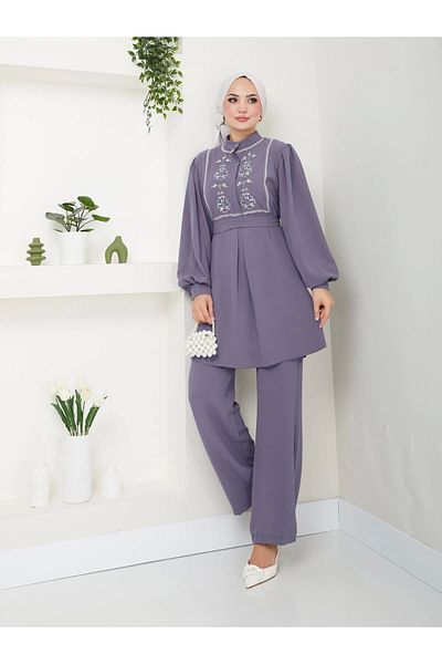 EFSUN MODA Ayrobın Set 637 Gray Embroidered Product