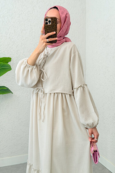 Salih Çelebi Balon Kol Bolerolu Elbise Takım 2271 - TAŞ RENGİ