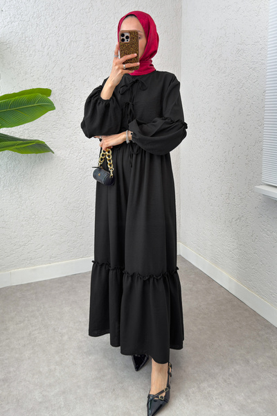 Salih Çelebi Balon Kol Bolerolu Elbise Takım 2271 - SİYAH