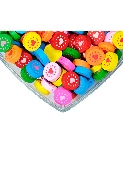 Prestij Boncuk Перфорирани кръгли дървени мъниста с шарка на сърце