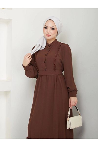 EFSUN MODA Φόρεμα με κορδέλα χιτζάμπ σε καφέ χρώμα