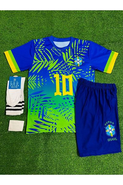 MONTENERO Brazil 2024/25 New Season Neymar Jr Kids Concept Jersey Set of 4 (Bluegreen)
