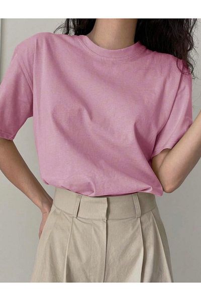 BYMEER Ροζ απλό μπλουζάκι Oversize