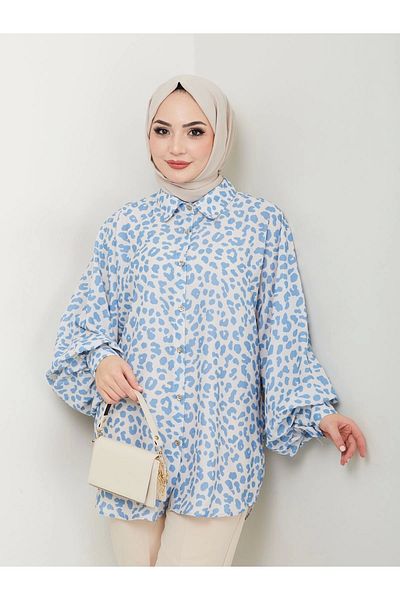 EFSUN MODA ΠΟΥΚΑΜΙΣΟ JESICA ΜΕ ΣΧΕΔΙΟ ΛΕΟΠΑΡ ΣΤΑΝΤΕΡΤ ΜΕΓΕΘΟΣ ΜΑΚΡΥΜΑΝΙΚΟ 2508 ΜΠΛΕ