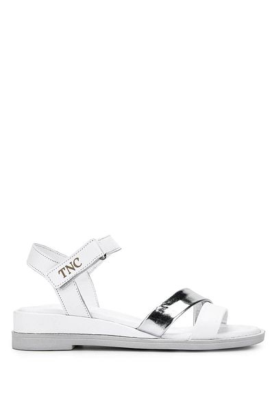 Tamer Tanca Women's Genuine Leather White/Lame Heeled Sandals