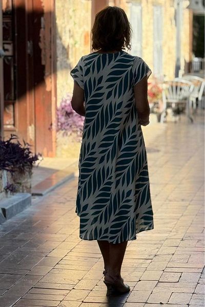 Nevin Kaya Moda Φόρεμα Afitap με λευκό πράσινο μοτίβο