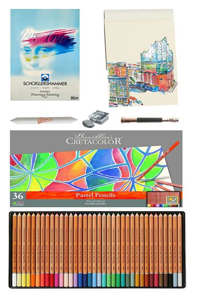 GLANCE Cretacolor Fine Art Pastel Pencil Set of 36 25X35 15 Sheets Technical Drawing Paper 200 Gr
