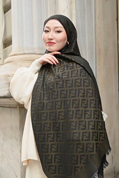 Pull Scarfs Imported Wool Silk F Pattern Shawl - Khaki