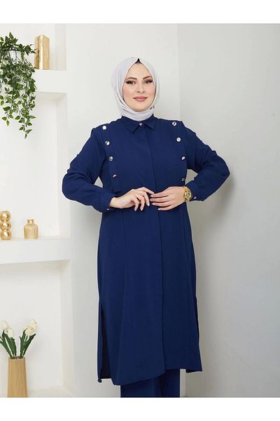 EFSUN MODA Navy Blue Long Size Shirt Set - Oversized Hijab Set