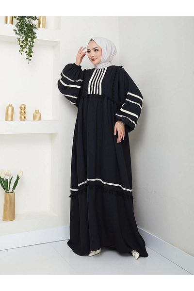 EFSUN MODA Μαύρο Δαντελένιο Μουσουλμανικό Φόρεμα - Γυναικείο