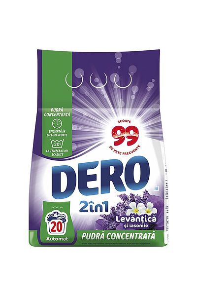 Dero Detergent automat 2 în 1 Lavandă și Iasomie, 20 de spălări, 1,5 kg