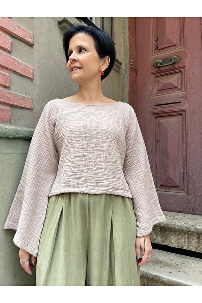 Bohoyasam Kadın Müslin Bluz, Yazlık Crop Bluz, Oversize Bluz, Rahat Bohem Blu...