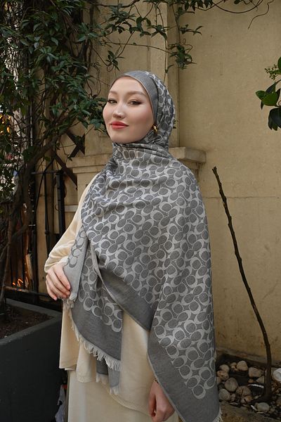 Pull Scarfs Imported Wool Silk C Pattern Shawl - Smoked