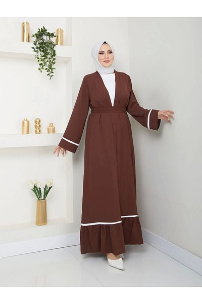 EFSUN MODA Χρώμα καφέ Φόρεμα Hijab Διπλό Σετ Abaya - Γυναικείο