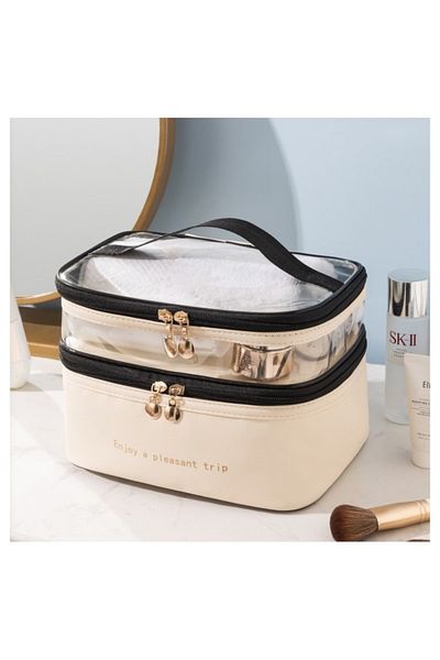 ECARLA Cosmetic bag, foldable, with two compartments, cream