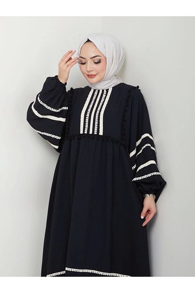 EFSUN MODA Μαύρο Δαντελένιο Μουσουλμανικό Φόρεμα - Γυναικείο