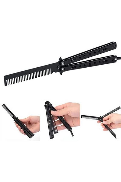 LA PERLA TECH Training Stainless Steel Butterfly Foldable Pocket Comb Moustache Styling Comb for Hair Barber Comb