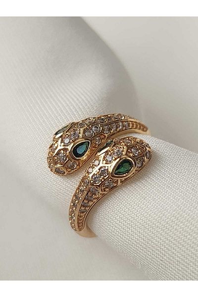 ZÜLİSCH Snake Model Zircon Green Eye Ring Xp Vip Series Steel Rose (Adjustable Size)