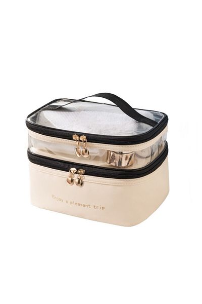 ECARLA Cosmetic bag, foldable, with two compartments, cream