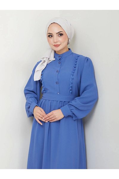 EFSUN MODA Μπλε Δαντελένιο Μουσουλμανικό Φόρεμα - Γυναικείο
