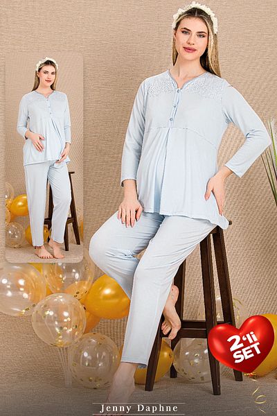 Jenny Daphne Set de pijamale de maternitate brodate din dantelă din țesătură din viscoză 33201
