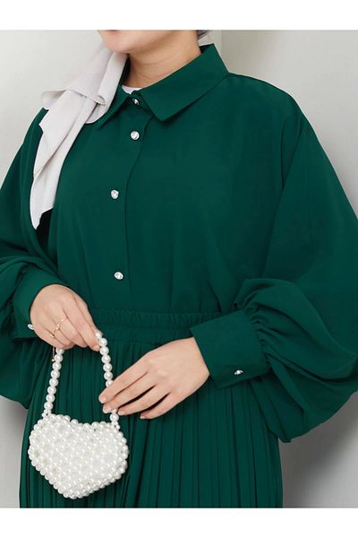 EFSUN MODA Πράσινο Σετ Χιτζάμπ - Πέτο Φούστα και Πουκάμισο