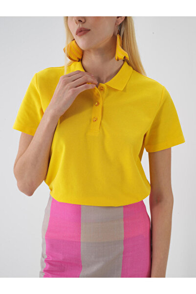 Xint Kadın Sarı Regular Fit Polo Yaka Basic Tişört