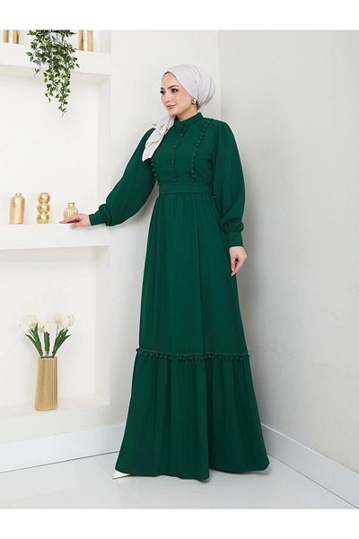 EFSUN MODA Σμαραγδένιο Γυναικείο Φόρεμα Δαντέλα - Μουσουλμανική Ρίγα