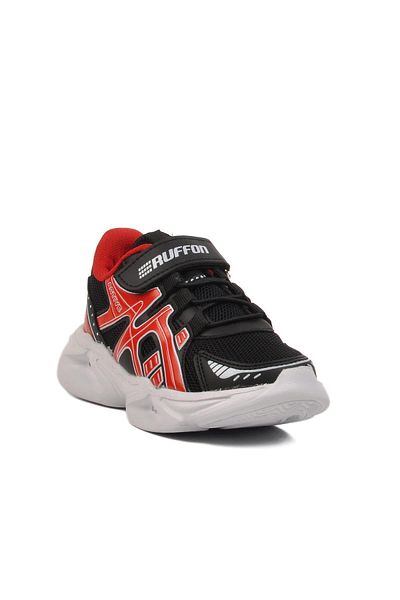 WALKWAY Black Red Velcro Mesh Lightweight Unisex Children's Sports Shoes