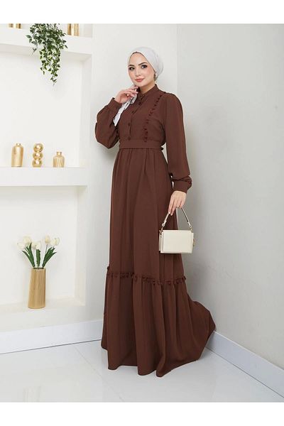 EFSUN MODA Φόρεμα με κορδέλα χιτζάμπ σε καφέ χρώμα