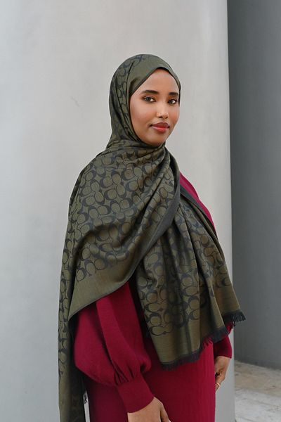 Pull Scarfs Imported Wool Silk C Pattern Shawl - Khaki