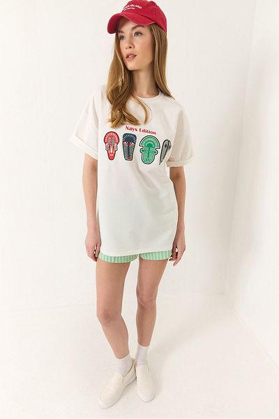 Bianco Lucci Tricou de bază cu mânecă scurtă, imprimat, supradimensionat 60284034