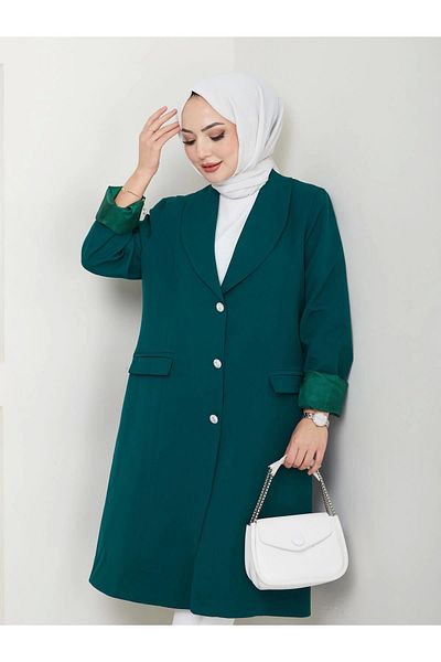 EFSUN MODA ΜΕΓΕΘΟΣ BLAZER ΜΠΟΥΦΑΝ ΠΕΤΡΑ ΚΟΥΜΠΙ 100 CM ΜΗΚΟΣ ΠΛΗΡΩΣ ΕΦΟΔΙΑΣ. ΣΜΑΡΑΓΔΙ