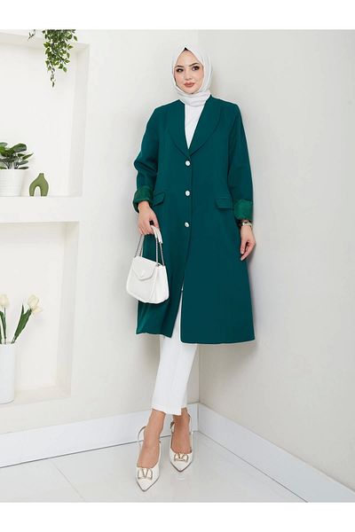 EFSUN MODA ΜΕΓΕΘΟΣ BLAZER ΜΠΟΥΦΑΝ ΠΕΤΡΑ ΚΟΥΜΠΙ 100 CM ΜΗΚΟΣ ΠΛΗΡΩΣ ΕΦΟΔΙΑΣ. ΣΜΑΡΑΓΔΙ