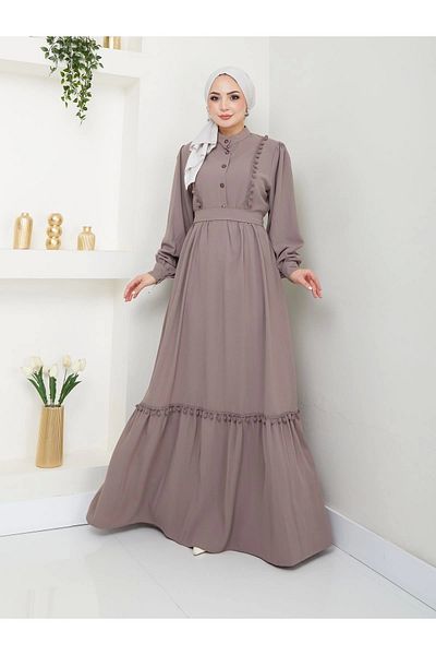 EFSUN MODA Γυναικείο ριγέ φόρεμα Stone Color Lace - Hijab