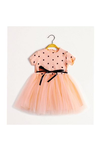 Şirin Şeyler Butiği Linda Baby Girl Copii Printesa Puffy Tutu Rochie cu buline Maneca scurta Rochie elastica din tul din lycra