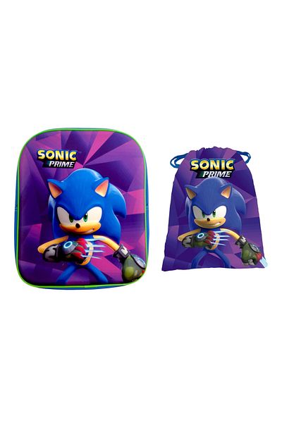 Sonic 3D kindergarten backpack set, 30x10x25 cm and sports bag, 25x20 cm, multicolor, Sonic
