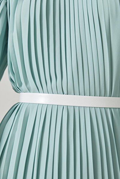 Setre Rochie midi cu talie verde apă și decolteu cu pliuri