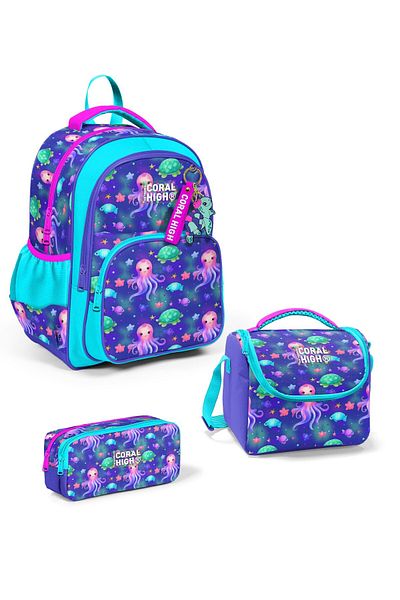 Coral High Set de 3 genți de școală pentru copii, lavandă, turcoaz, cu tematică marină SET0114422