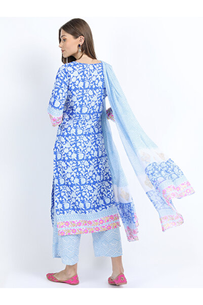 Vishudh By Styli Women Blue Printed Kurta Set with Dupatta