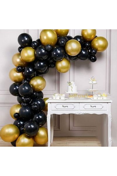 BALONCU ABLA Set of 50 Black & Gold Balloon Chains Graduation, Birthday, Balloon Chain, 1 Year Old, Mawlid, Concept